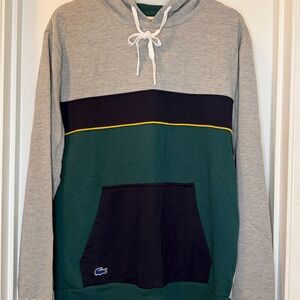 Lacoste Men's Gray and Green & Navy Blue Hoodie With Yellow Accent